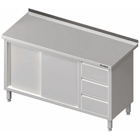 Stół przyścienny z blokiem trzech szuflad po prawej stronie i szafką z drzwiami suwanymi 1400x700x850 mm | STALGAST, 980477140