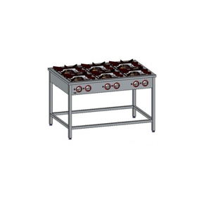 Gastronomický plynový sporák 6 hořáků, 1300x700x850 mm se skříňkou, 1x3,4+3x5+2x6,5 kW | EGAZ, TG-6732.II