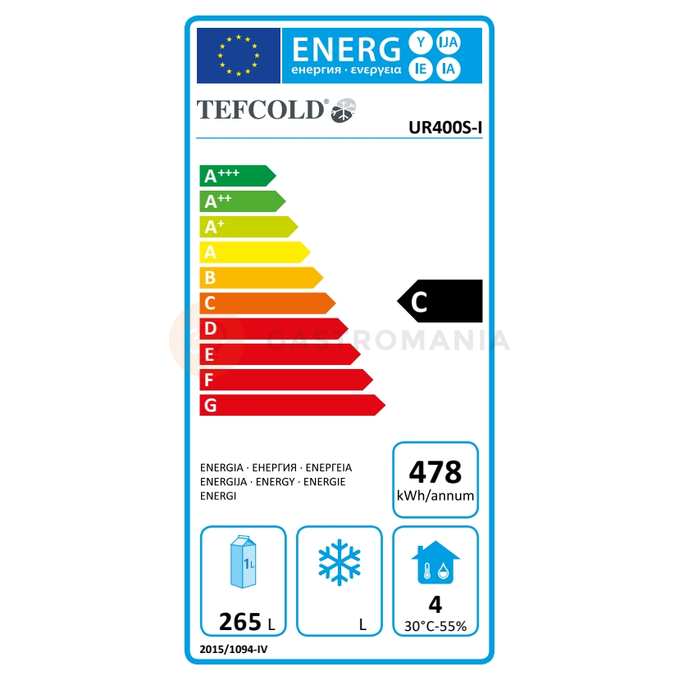 Jednodveřová chladicí skříň s plnými dveřmi, nerezové opláštění | TEFCOLD, UR 400 S