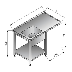 Stůl s jednokomorovým dřezem na pravé straně, s policí, 1300x700x900 mm | LOZAMET, LO342/P
