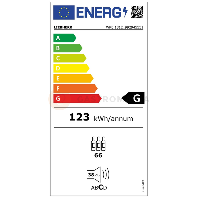 Szafa chłodnicza do długotrwałego przechowywania wina na 66 butelek o poj. 0,75 l, drzwi przeszklone, 135 l, 600x613x890 mm | LIEBHERR, WKb 1812 Vinothek