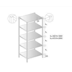 Skladovací regál z nerezové oceli s pěti policemi 600x700x2000 mm | DORA METAL, DM-3320