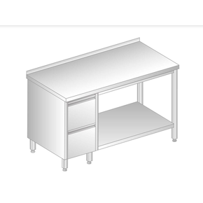 Stół przyścienny ze stali nierdzewnej z 2 szufladami i półką 1500x700x850 mm | DORA METAL, DM-3114