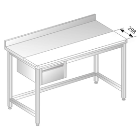 Stůl nástěnný z nerezové oceli s krájecí deskou, šuplíkem,  se zadní lištou a okapovou lištou 1600x600x850 mm | DORA METAL, DM-S-3106