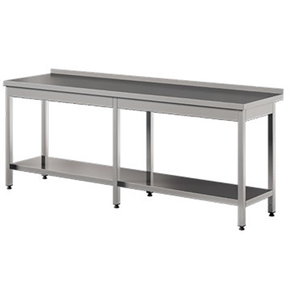 Stół przyścienny ze stali nierdzewnej z półką 2200x600x850 mm | ASBER, WT-226-PL-S