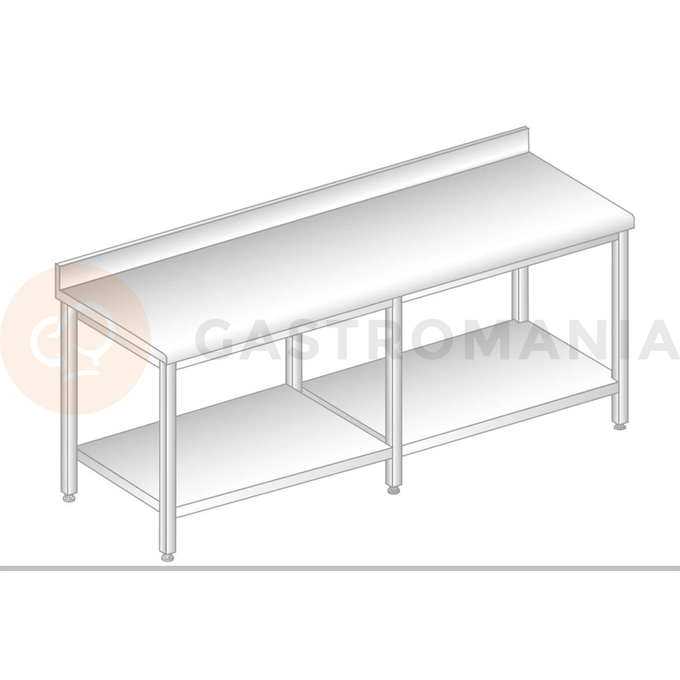 Stůl nástěnný nerezový s policí, se zadní lištou a okapovou lištou 2800x600x850 mm | DORA METAL, DM-S-3104