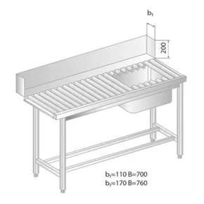 Válečkový stůl pro nakládání do myčky nádobí z nerezové oceli s dřezem 1600x760x850 mm | DORA METAL, DM-3276